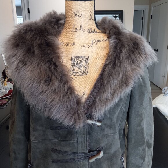 Belle Fare Burnaby Green Toscana Shearling Hooded Coat Sz S - Picture 2 of 16